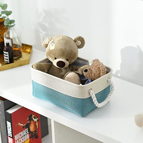 Fabric Storage Bin with Handles (White And Green / Small -11.8Lx7.9Wx5.2H)