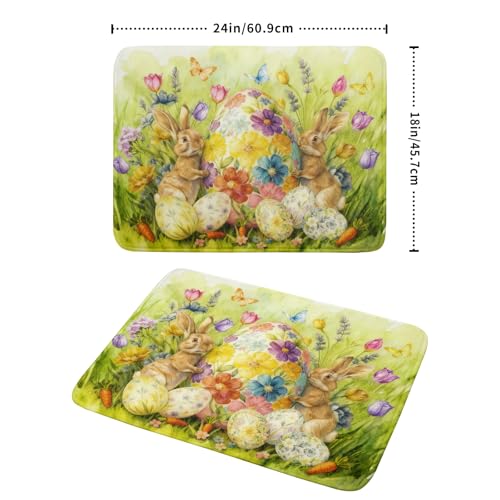 Easter Egg Dish Drying Mat 18x24 Inch Bunny Floral Green Drying Pad for Kitchen Counter Washable (Spring Bunny Green / 24" x 18")