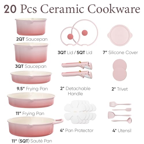 20pcs Titanium Cookware Set (Gradient Pink)