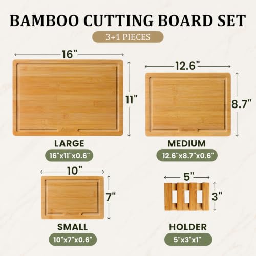 Bamboo Cutting Boards for Kitchen (Natural Bamboo)