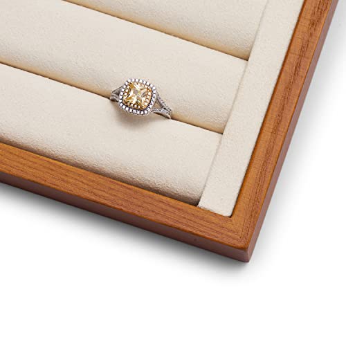 8 Line Wood Ring Storage Tray Jewelry Drawer Organizer Showcase Ring Earrings Display Holder (Creamy-white ring tray)
