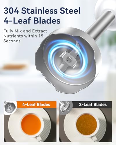 Immersion Blender Handheld 1000W 5 in 1 Corded Stick Hand Blender Kitchen with 12 Speed (White)