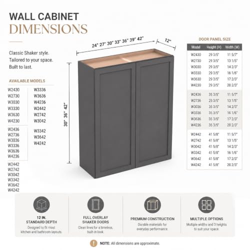 Wall Mounted Cabinet (Pebble Gray / 42" W x 12" D x 36" H)