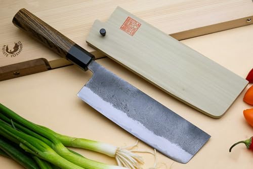Nashiji High Carbon White Steel #2 Japanese Nakiri Vegetable Knife with Cocobolo Wood Handle (6.5'' (165mm) & Saya)