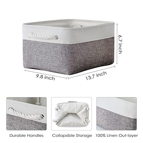 Organization and Storage Basket for Shelves (White&Grey / Medium -13.8Lx9.8Wx6.7H)