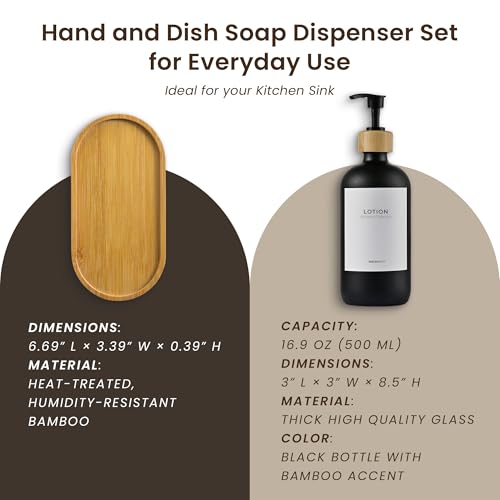 Glass Dish Soap Dispenser for Kitchen Set of 2 (Black Bottles/Black Bamboo Pumps)
