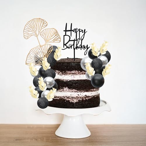 57Pcs Balls Cake Topper Boho Grass Cake topper Pearl Balls Acrylic Happy Birthday Cake Decorations for Wedding Baby Shower Birthday Boho Themed Party Supplies Black Silver (Black Silver)