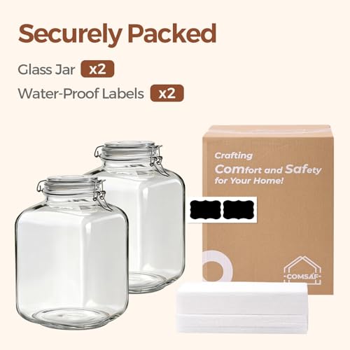 Square Glass Jars with Airtight Lid 1.3 Gallon 2 Pack Large Canister (1.3 gallon x 2)