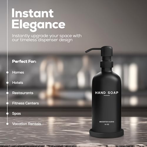 Black Glass Hand Soap Dispenser Bathroom Set by Brighter Barns (Black H)