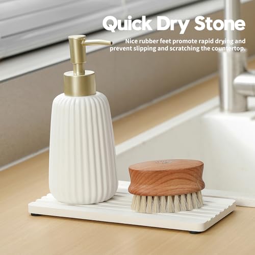 2PCS Diatomite Quick Stone Drying Tray Mat for Bathroom & Kitchen Counter (2 Pcs - Natural White / 8"x 3.8")