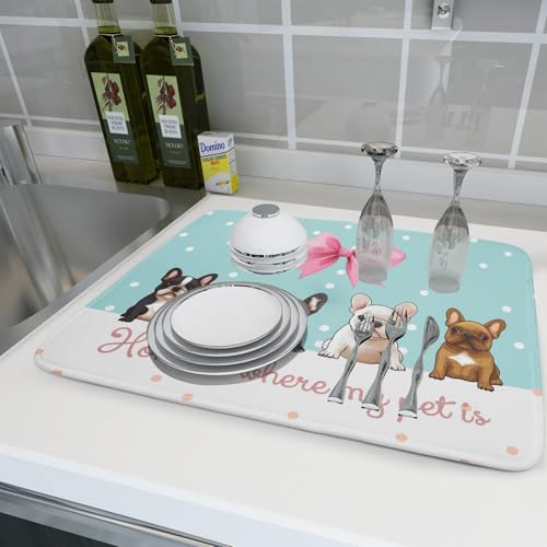 Pet Lover Dog Dish Drying Mat 18x24 Kitchen Counter Absorbent Microfiber Dishes Pad for Home Blue (Pet Lover Dog / 24" x 18")