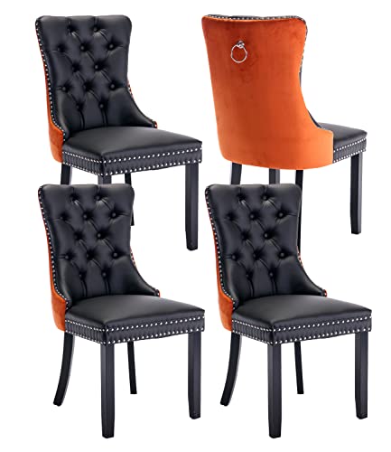 Orange Velvet and Black PU Upholstered Dining Chairs Set of 4 (Black 4)