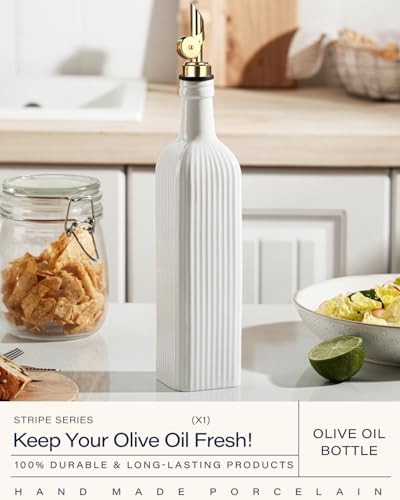 18 OZ Olive Oil Dispenser Bottle For Kithen with Golden Pourer (White)