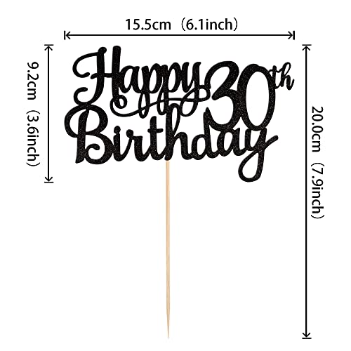 1 PCS Happy 30th Birthday Cake Topper Glitter Cheers to 30 Years Birthday Cake Pick 30 Fabulous Cake Decoration for Happy 30th Birthday Anniversary Party Decorations Supplies Black (Black / 30th)