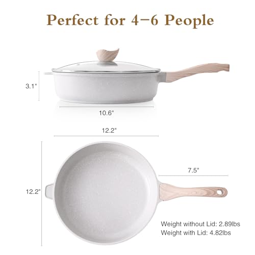 Nonstick Ceramic Deep Frying Pan with Lid (Gray / 12 Inch)