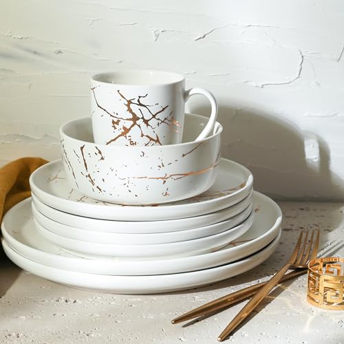 Porcelain 32 Piece Dinnerware set (32 Piece - Service for 8 / White & Gold)
