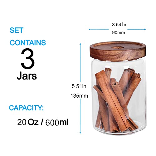 Glass Jars Food Storage Containers with Airtight Acacia Lids (3set Acacia Lids)
