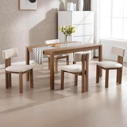 Linen Dining Chairs Set of 6 Modern Farmhouse Kitchen Chairs with Open Slat Back Upholstered Wood Side Chairs for Dining Room (Linen, Beige / 6 CHAIRS)