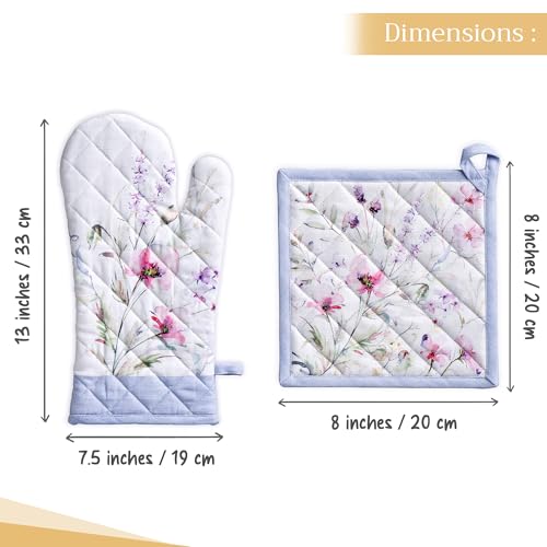 100% Cotton Oven Mitt & Pot Holder Set (068 - Summer Floral / 7.5" x 13" & 8" x 8" (Oven Mitt & Pot Holder))