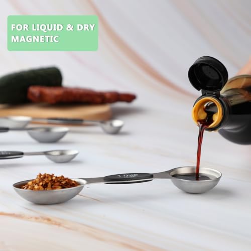 Magnetic Measuring Spoons Set of 9 Stainless Steel Dual Sided Teaspoon