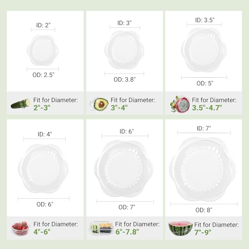 Silicone Stretch Lids for Food Storage in Fridge (6 Pcs Transparent)