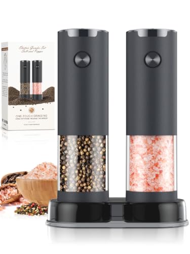 Electric Salt and Pepper Grinder Set Automatic Battery Pepper Mill Shakers Adjustable Coarseness Upgraded Larger Capacity with Led Home and Kitchen Appliances (Dark Gray)