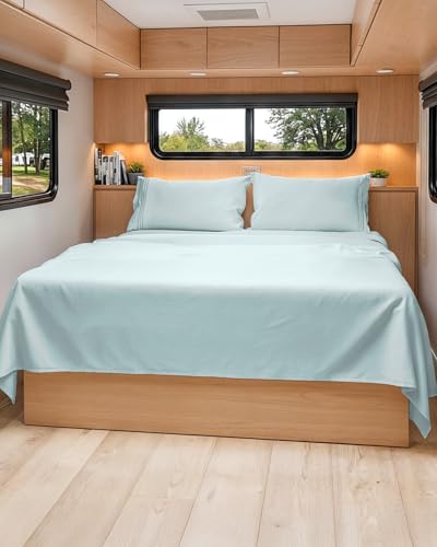 Short Queen Size 4 Piece Bed Sheet Set (23 - Ice Blue / Short Queen)