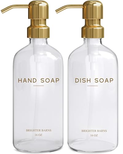 Luxury Glass Soap Dispenser Set by Brighter Barns (Clear Gold Hd)