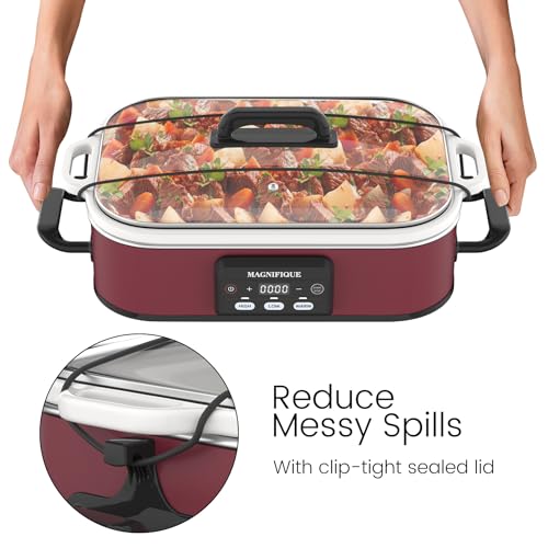4 Quart Casserole Programmable Slow Cooker with Ceramic Baking Dish (Red)