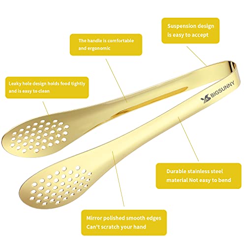 Chef Kitchen Tongs Stainless Steel Food Serving Tongs Set of 3 (gold 7" 9" & 11" Serving Tongs)