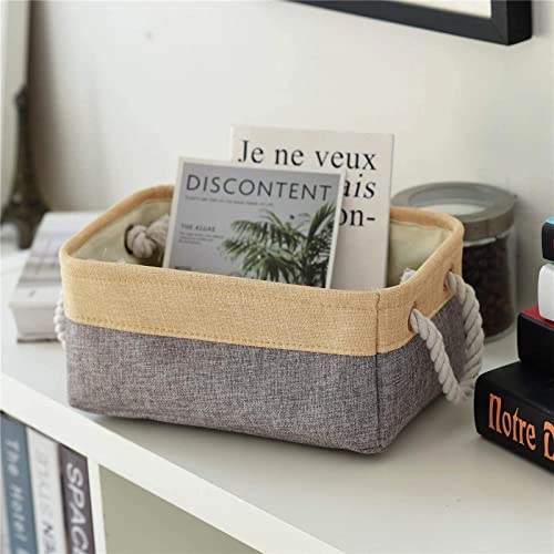 Decorative Basket Rectangular Fabric Storage Bin Organizer Basket with Handles for Clothes Storage (Gold&Grey / Medium -13.8Lx9.8Wx6.7H)