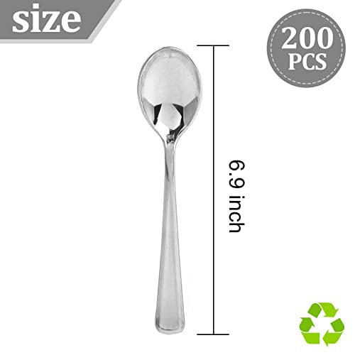 200PCS Silver Plastic Spoons (Spoon Silver)
