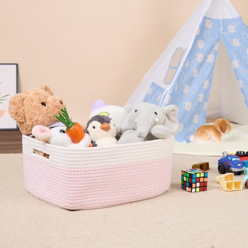 Woven Pink Cotton Storage Baskets (3pcs-L17×W13×H7.5" / Woven Pink)