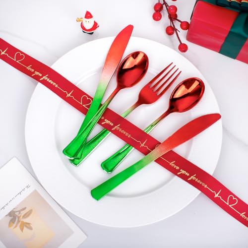 200PCS Christmas Plastic Silverware (Red Green)