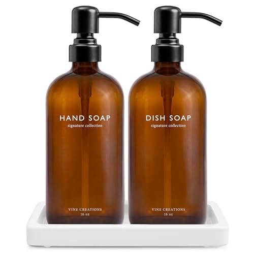 Amber Glass Soap Dispenser Set (Amber Bottle / Matte Black Pump)
