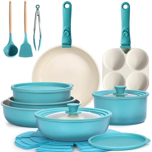 Pots and Pans Set Non Stick (Light Blue Gradient / 21PCS)
