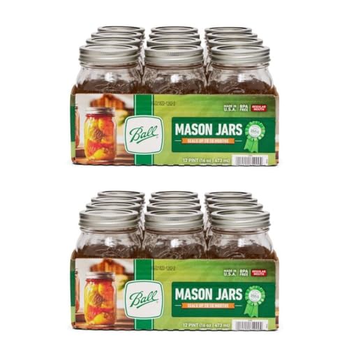 Regular Mouth Glass Mason Jars with Lids and Bands (Pint / 16 Oz (Pack of 24))