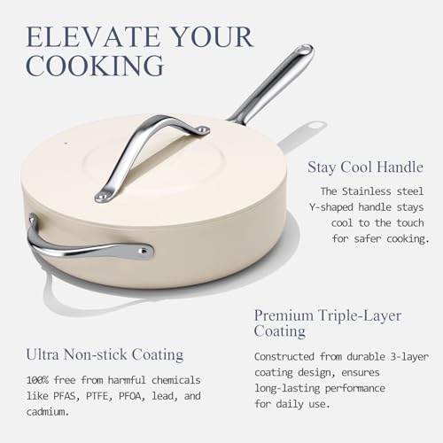 Premium Ceramic Sauté Pan with Lid (Cream)