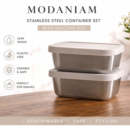 Flexibento Leak proof Stainless Steel Snack Containers with Silicone Lids (B-Pink Set of Two Snack Containers: 2*14 OZ)