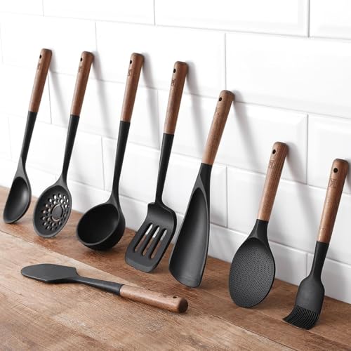 Silicon Cooking Skimmer Ladle with Wooden Handle