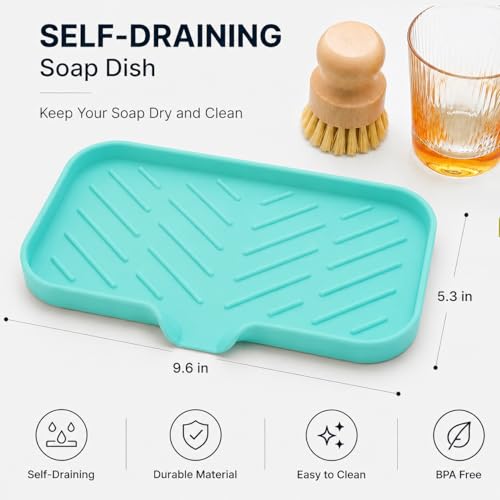 Silicone Soap Dish with Drain Spout (Mint / M(9.6"×5.3"))