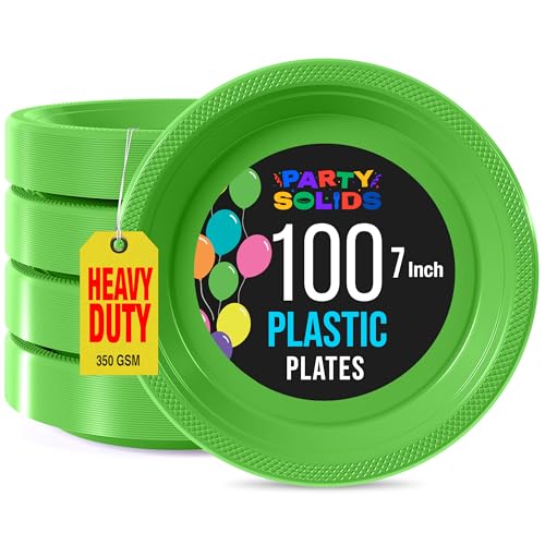 Sturdy Lime Green Plastic Plates 7" Cake Plates 100 Pcs (7 inch / Lime Green)