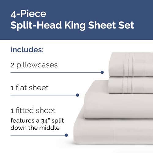 Flex Top Split Head King 4 Piece Sheet Set (04 - French Grey / Split Head/Flex Top)