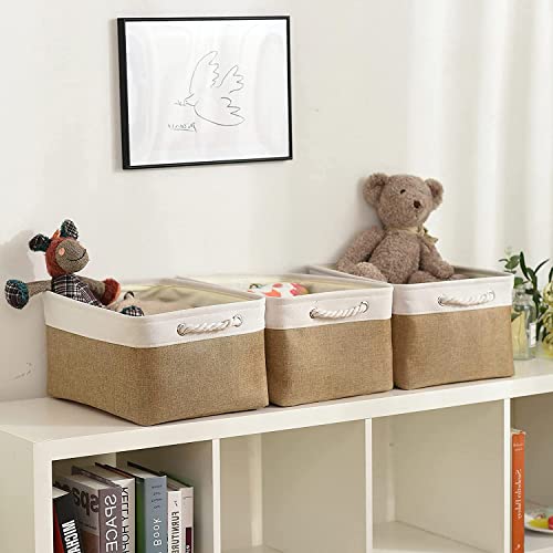 Rectangular Fabric Storage Baskets for Organizing (White&Peru / Large (Pack of 3))