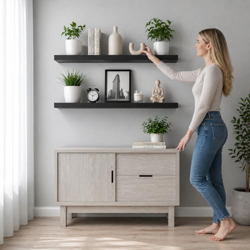 Wood Floating Shelves Set of 2 (Black / 36'' x 8''x 2''(set of 2）)