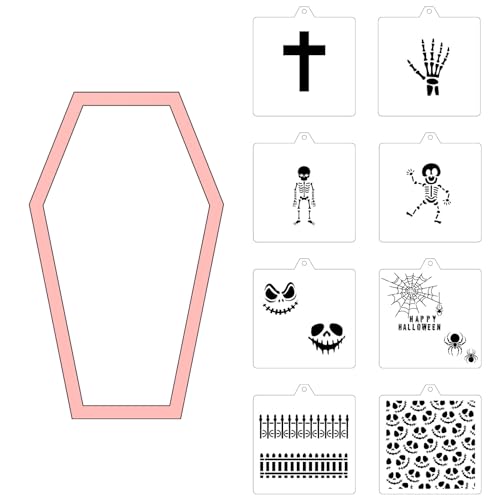 Cookie Cutter and Stencil Bundle Royal Icing Cookies Stencils Paint Your Own Biscuit Bakery Starter Kits Royal Icing Fondant Cutters Birthday Wedding Holiday Cookies Painting Coloring Pages Comb (Coffin Skull Set)