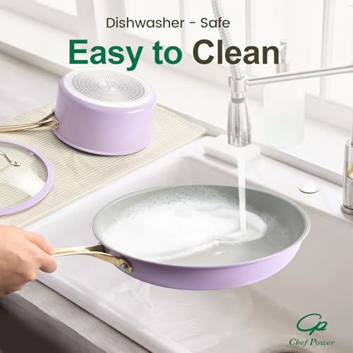 Ceramic Cookware Sets (Light Purple / 10 Pcs Set)