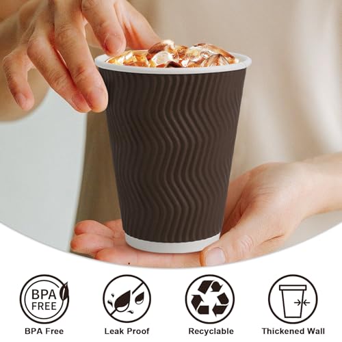 100 Pack 12 oz Disposable Paper Coffee Cups Insulated Brown (Brown / 12 oz)