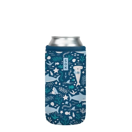 CanSok Sleeve for Beer & Soda Insulated Neoprene Cover (Happy Sharks / 16oz Can Sleeve)