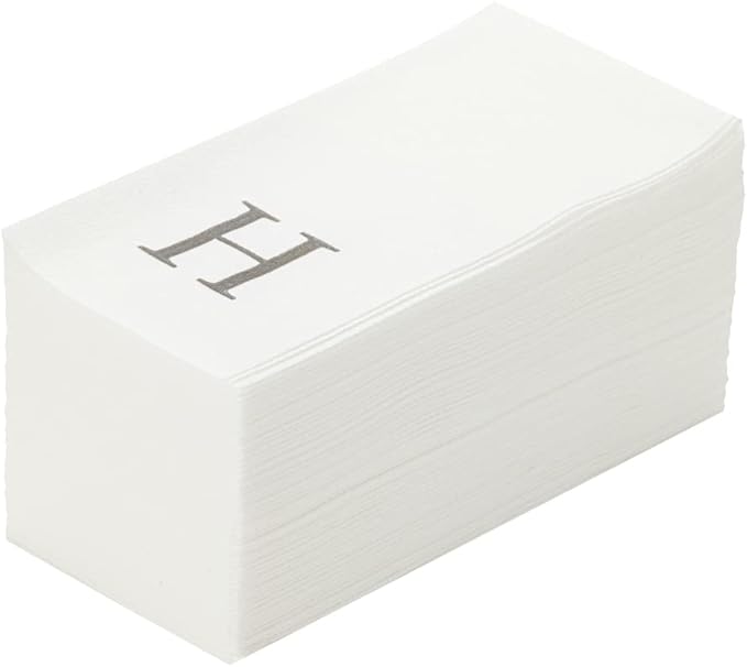 Luxenap 15.8 X 7.9 Inch Linen-Feel Guest Towels, 2000 Lettered Hand Towels - Silver Letter 'H', Sans Serif Font, White Paper Dinner Napkins, airlaid, For Restrooms And Tables - Restaurantware